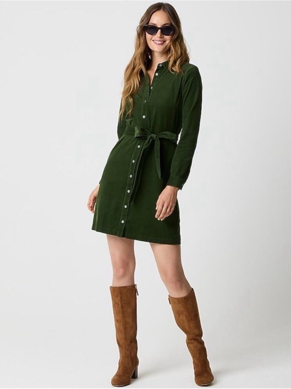J. Crew Forest Green Button-Front Mini Shirt Dress Size 0